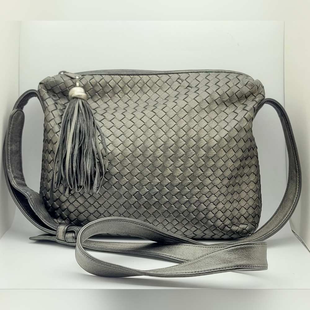 Jay Herbert By Sharif Gray Woven Leather Shoulder Bag Vintage